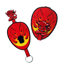 red evil embroidered key holder 